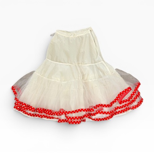Vintage Red White Polka Dot Crinoline Petticoat, Girls Size 11 12, Rockabilly 