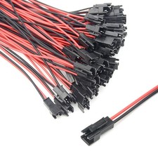 100PCS 50Pair JST SM 2PIN 24AWG Female and Male Connection Plug with Red Black T