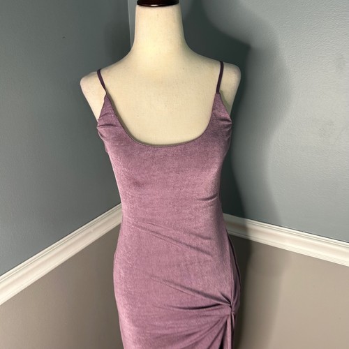 JLUXLABEL Mauve Purple Ruched Side Knot Slit Bodycon Maxi Dress Size L NWT - Afbeelding 2 van 12