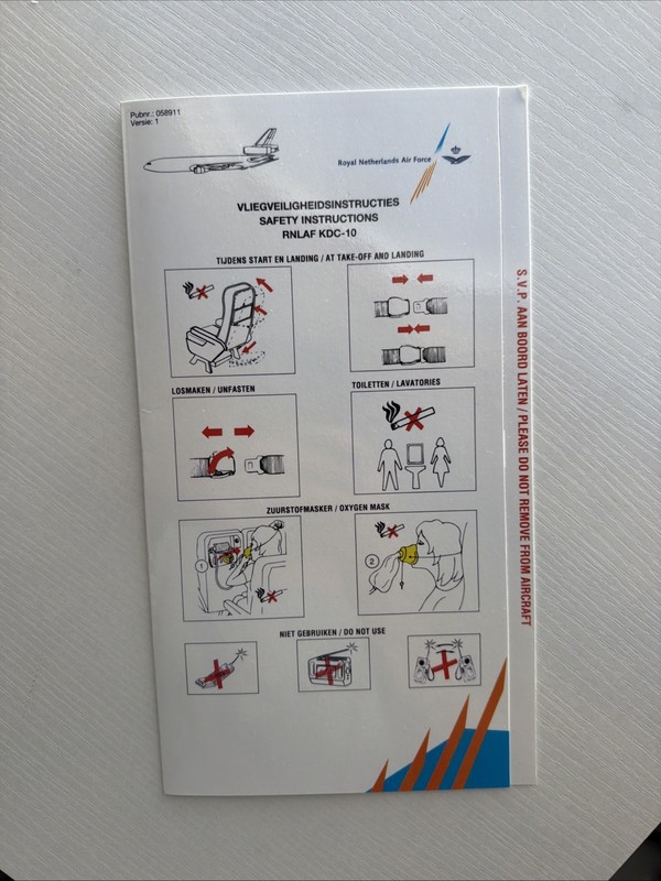 Royal Netherlands Air Force KDC-10 Safety Instruction Card