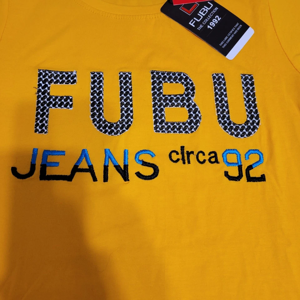 NUEVO CON ETIQUETAS FUBU JEANS Niñas Talla M Camiseta Calce Ajustado Amarilla Nueva York Circa 1992 Foto 4 de 4