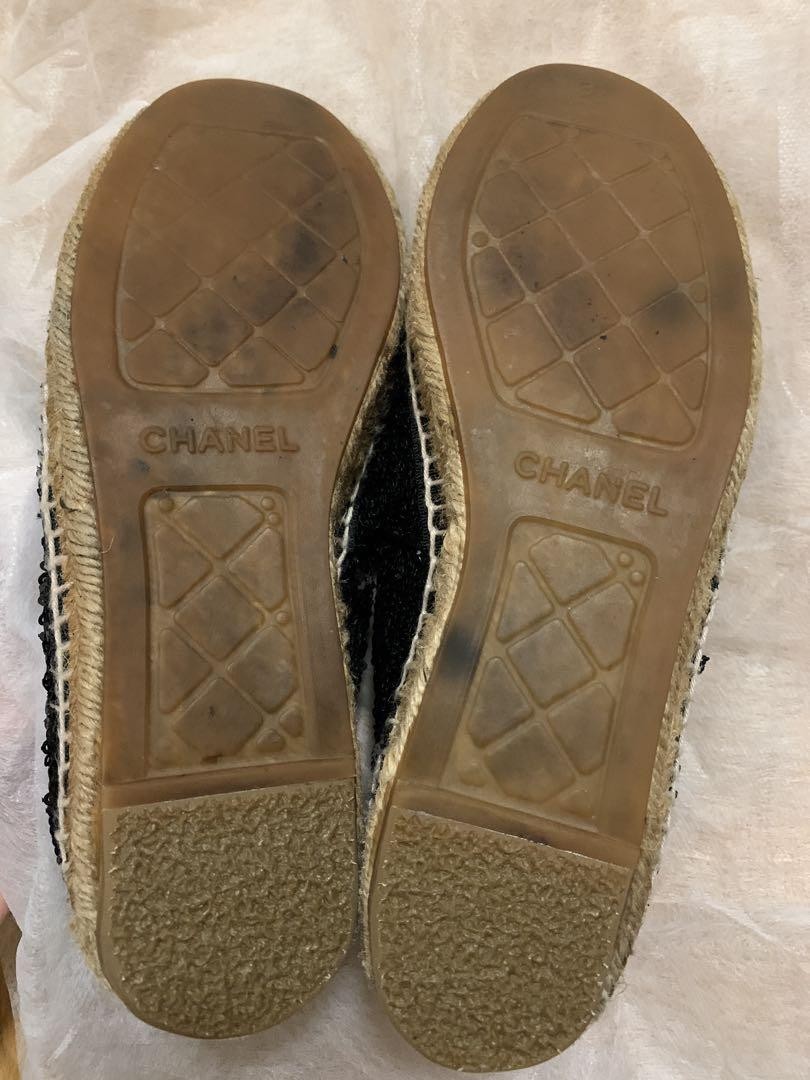 Chanel Espadrilles Shoes Black Sequins With Coco Mark Size 37 US About7 Women thumbnail 2