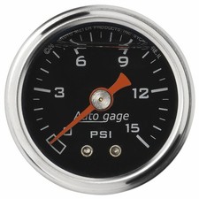 Autometer Fuel Pressure Gauge 1.5in Liquid Filled Mechanical 0-15 Psi - Black Autometer Fuel Pressure Gauge 1.5in Liquid Filled Mechanical 0-15 Psi - Black