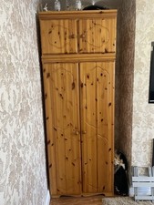 Pinewood Wardrobe with overhead Pinewood storage Cabinet