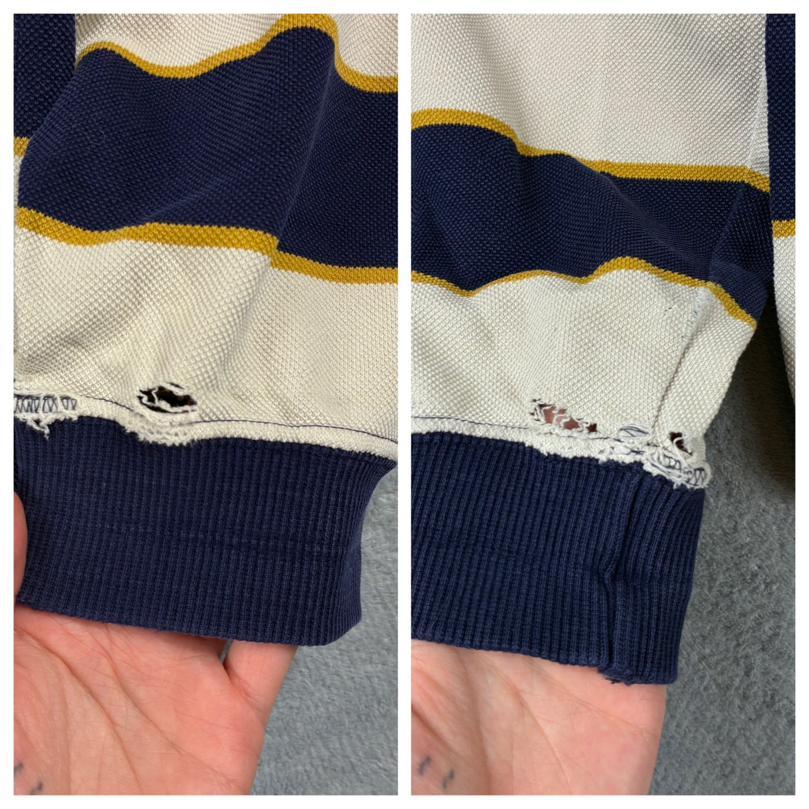 Vintage Lacoste Chemise 90's Navy Cream Stripe Waffle Knit Sz 5/Large Sweatshirt image 7