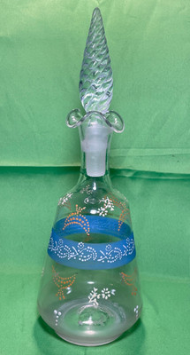 Antique 10.5'' Ornate Dotted Glass Barber Bottle with Original Spiral Stopper