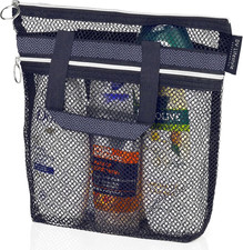 Mesh Shower Bag 10.2X9.9'' Quick-Dry Caddy with Zipper 2 Pockets. Portable Toi
