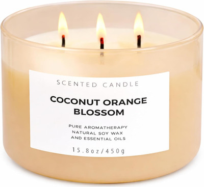 Coconut Orange Blossom Candle | 3-Wick Large Soy Candle 15.8 Oz | Creamy Tropica