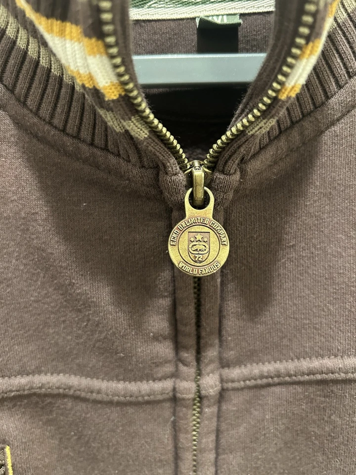 Chaqueta de chándal vintage Ecko Unltd para hombre XXL marrón bordada cremallera completa Foto 3 de 4