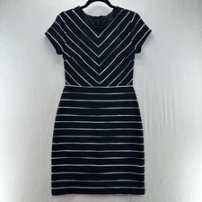 Banana Republic Sheath Mini Dress Womens 2 Short Sleeve Lined Stripe Black White