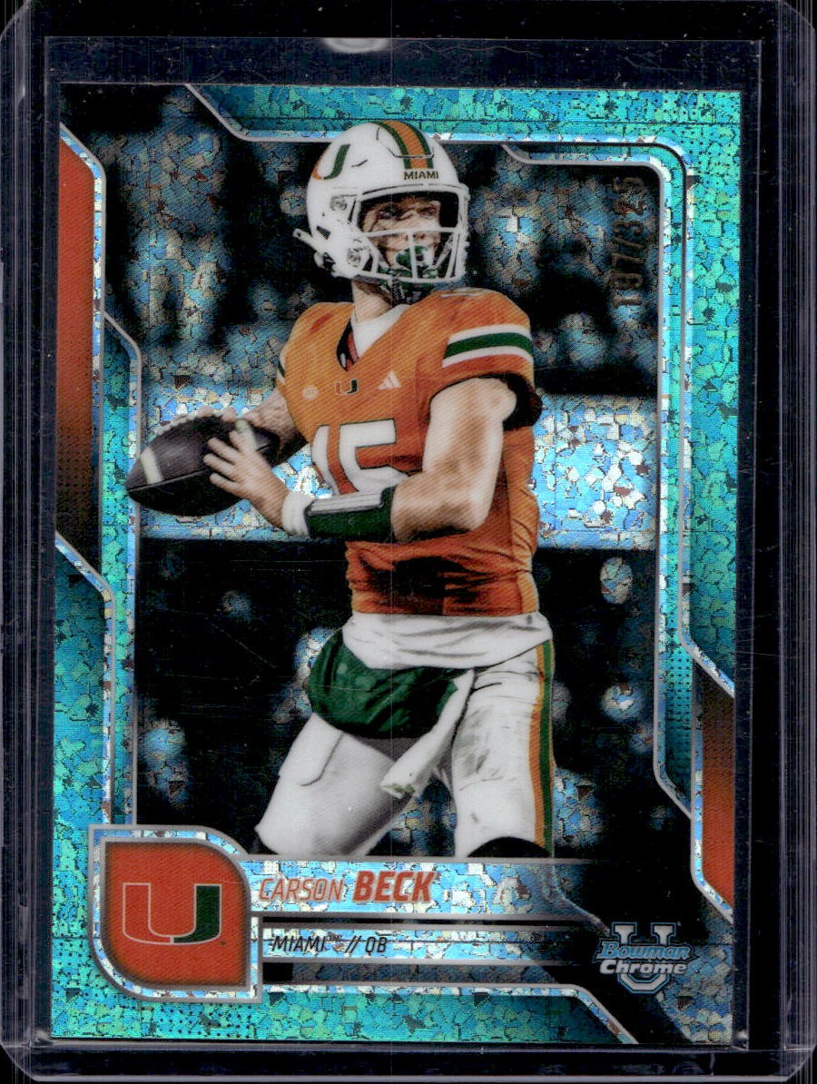 Carson Beck 2025 Bowman University Chrome #138 Aqua Mini Diamond Refractor /325