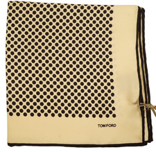 NWT TOM FORD Cream w Black Polka Dot Silk Pocket Square Italy 16"