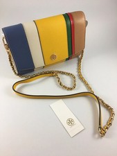 TORY BURCH ROBINSON MULTICOLOURED BALLOON STRIPE LEATHER CHAIN WALLET BAG BNWT
