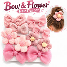 10Pcs Pastel Bow Flower Hair Ties Elastic Ponytail Holders Cute Hair Accessories