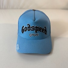 Godspeed NYC Forever Trucker Hat Size OSFA Baby Blue Black Mesh Snapback NEW