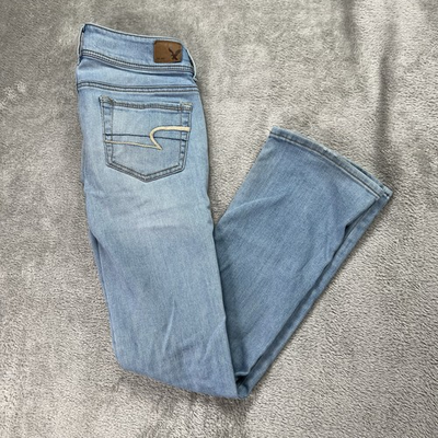 #ad American Eagle Outfitters Kick boot Jeans Sun Wash Low Rise Size 0 Regular 27x28 $14.89