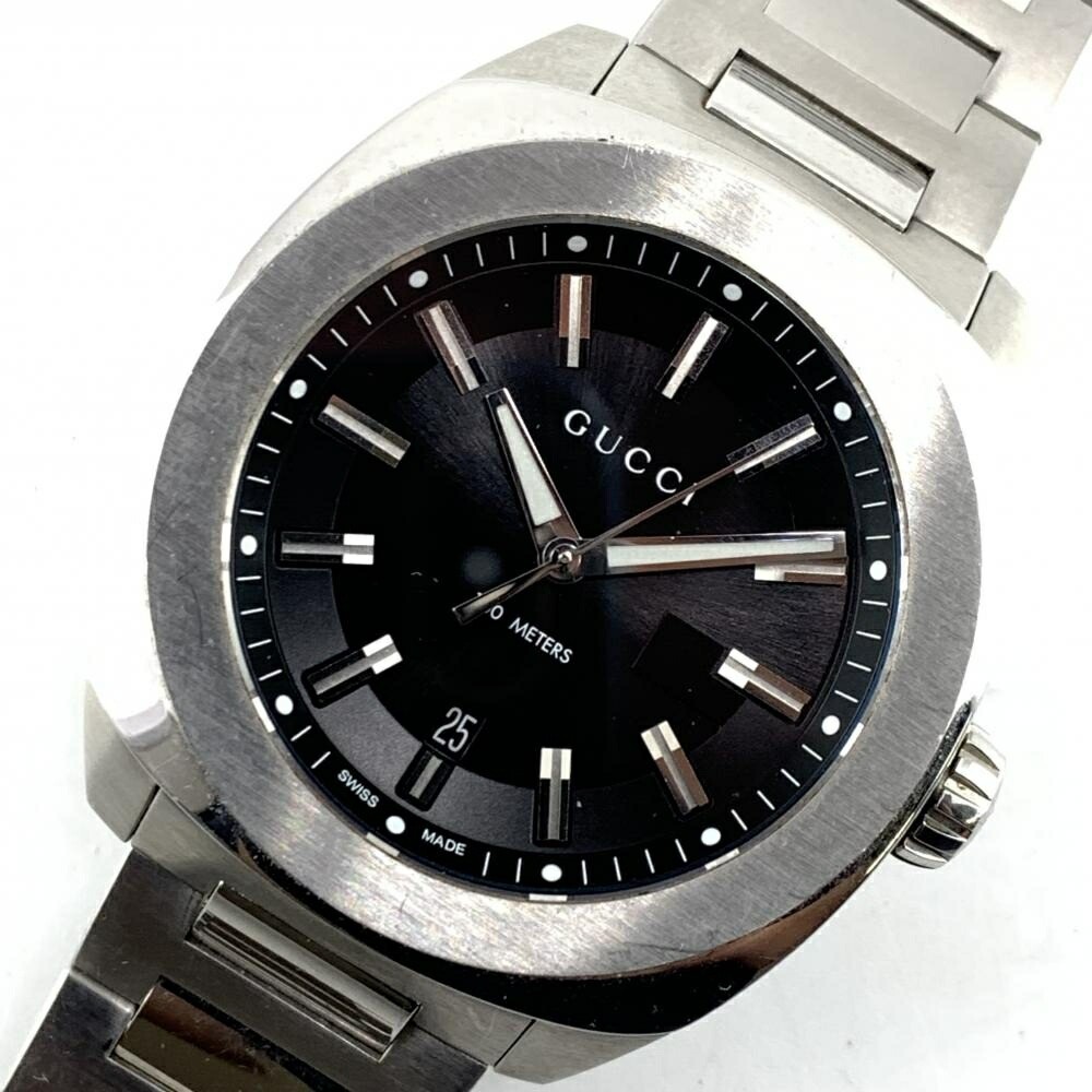 GUCCI 142.2 YA142201 GG2570 Mens 43mm Quartz Watch Stainless Steel Date 100m Water Resistant