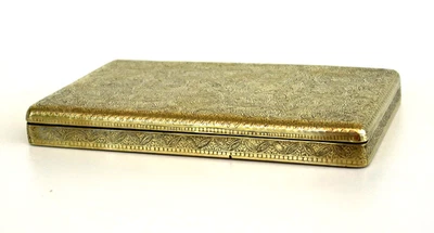 COFFRET BOÎTE à CIGARETTES Laiton Ciselé Doré Intérieur en Palissandre XIXème - Photo 1/4