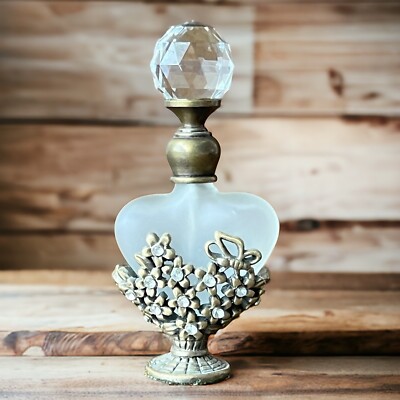 Vintage Footed Heart Shaped Perfume Bottle Crystal Ball Screw