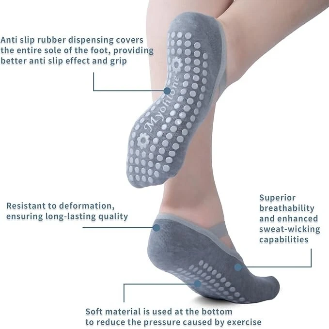 3 pares de calcetines antideslizantes de yoga para mujer Pilates fitness ballet agarre calcetines antideslizantes