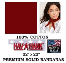 USA MADE Hav-A-Hank BURGUNDY Maroon SOLID 22" BANDANA Head Wrap Neck Scarf Hanky