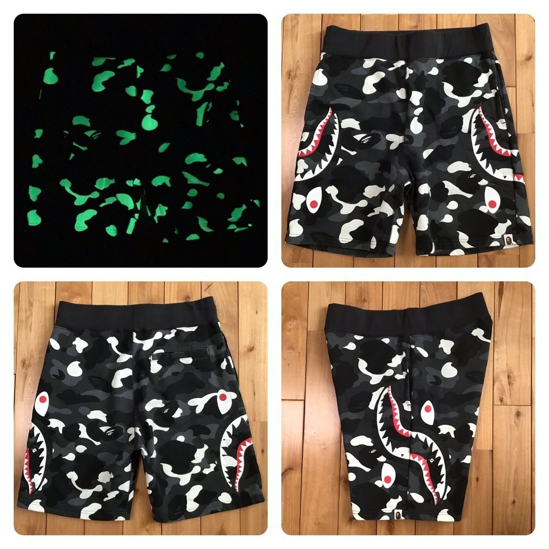 Glow in the dark BAPE city camo shark sweat shorts Black A Bathing