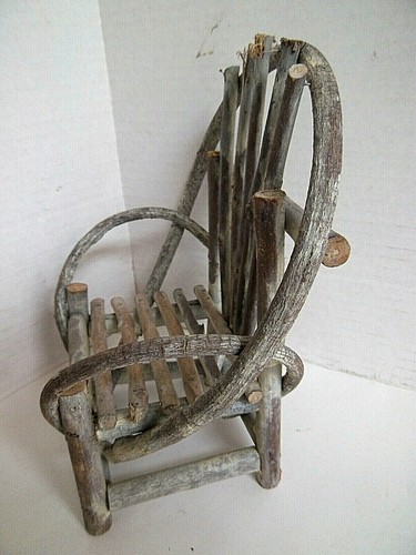 Primitive rustikale Weinrebe Zweig Baum Zweig Puppenstuhl Wohndeko Landhaus Handwerk - Bild 4 von 12