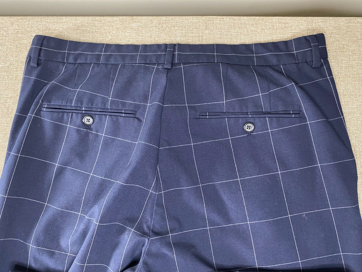 H&M SLIM FIT Dress Pants Men's 38 Mid Rise Blue Check Business Office | eBay