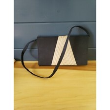 Vintage Black and Beige Fabric Shoulder Bag