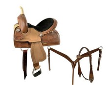 Double T Youth Hi-Back Barrel horse saddle Set with Black Suede seat 13 "