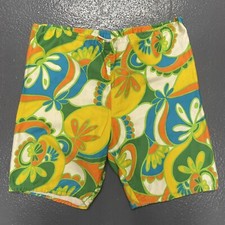 Vintage 1960s Jantzen Easy Shorts Drawstring Floral Graphic Bold Print Cotton L