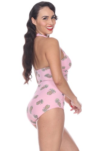 Esther Williams Vintage Style Swimsuit One Piece Sheath Pink Pineapple - Picture 7 of 32