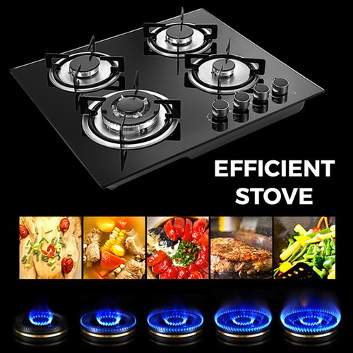 Kitchen Gas Cooktop Stove Top 4 Burners Tempered Glass Built-In LPG/NG Gas Stove
