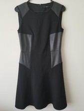 Tibi A Line Black Faux Leather Panel Jersey Knit Sleeveless LBD Size 4