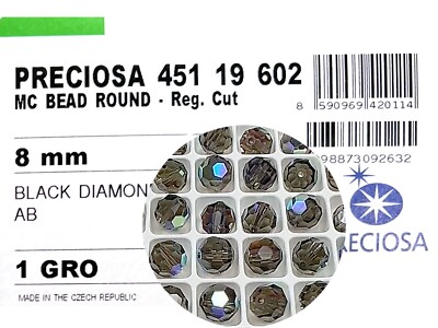 Genuine Preciosa Czech Round MC Crystal Rosary Beads Black Diamond AB 4mm 6mm 8m