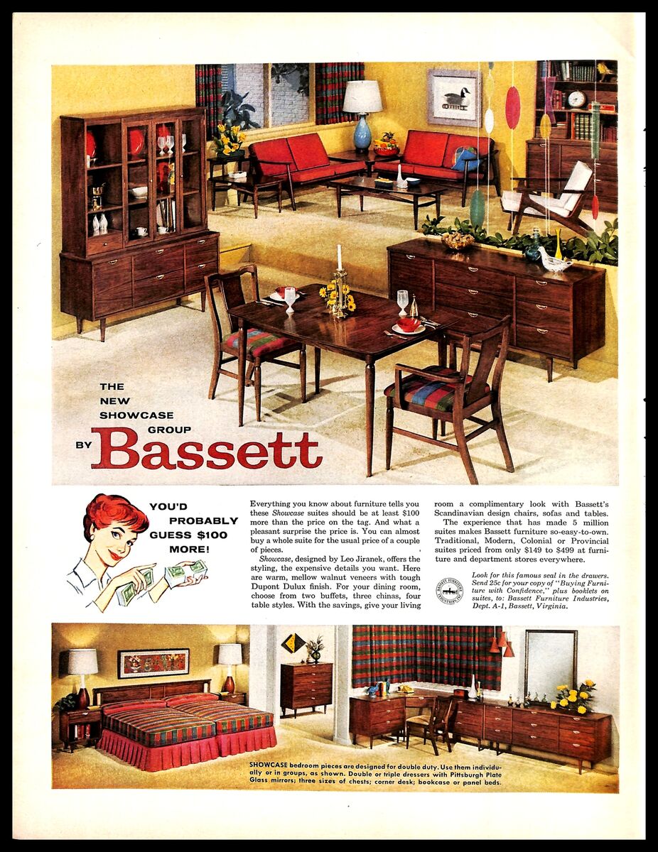 1960 Bassett Furniture Vintage PRINT AD Showcase Bedroom Leo