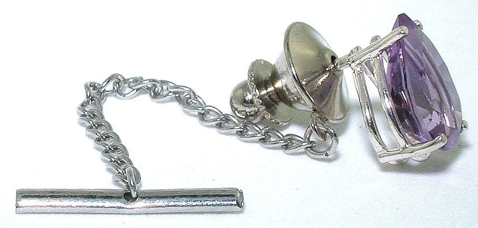 12x8 Pear Brazil Rich Color Amethyst Gem Sterling Silver Tie Tack ESTT46/121623 - Image 2 of 2