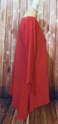 Women’s Large Blouse Cable Gauge Red Asymmetrical Hem 3/4 Sleeves Soft Textured - Picture 5 of 13