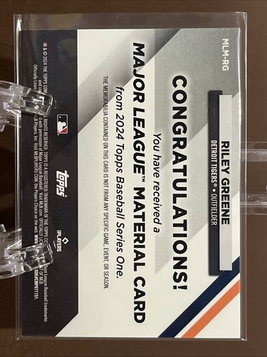 2024 Topps Series 1 Riley Greene Major League Material TIGERS Game Used Bat - Picture 2 of 2