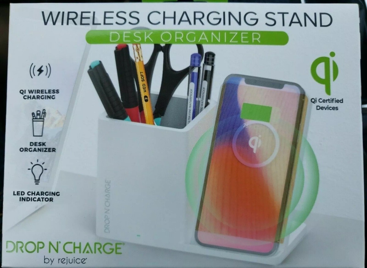 Rejuice Qi Wireless Cell Phone Charging Stand Desk Organizer Drop N' Charge