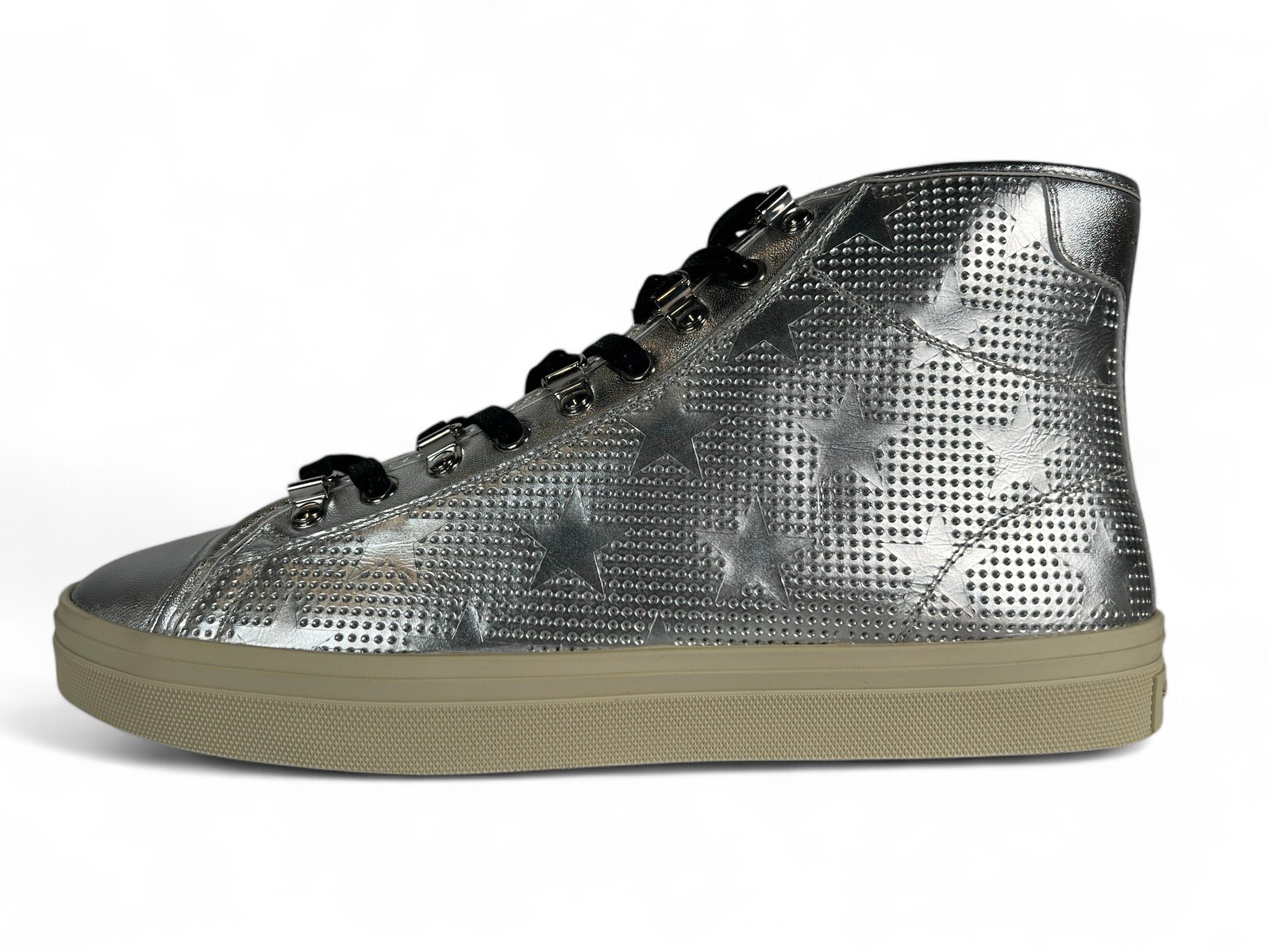 Sneakers alte Saint Laurent $800 in pelle argento US 9 EU 42 Made in Italy