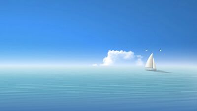 Anime sea boat seagulls digital art vehicle sky Play Gaming Mat Desk