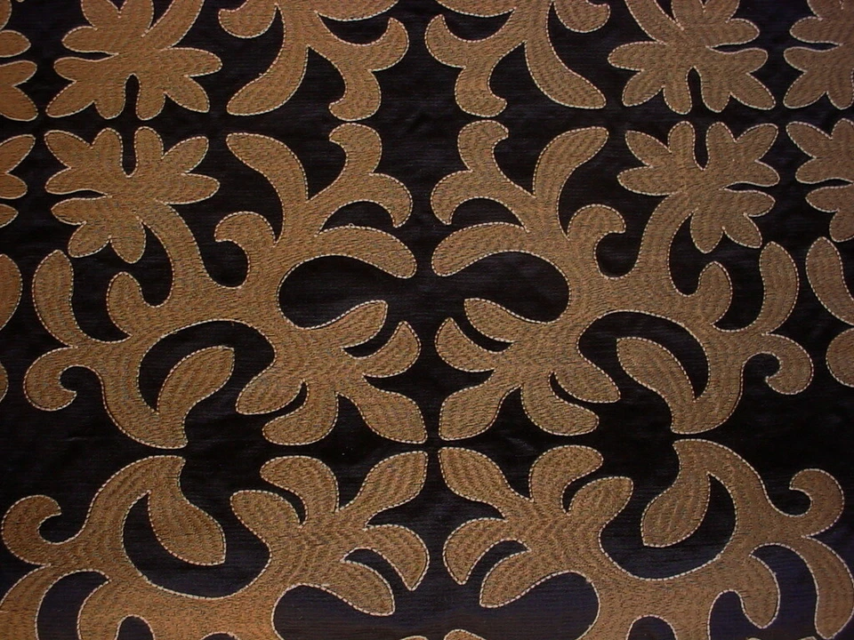 4-5/8Y Mulberry FD619 Stucco Damask Black Gothic Silk Lattice Upholstery Fabric - Image 3 of 4
