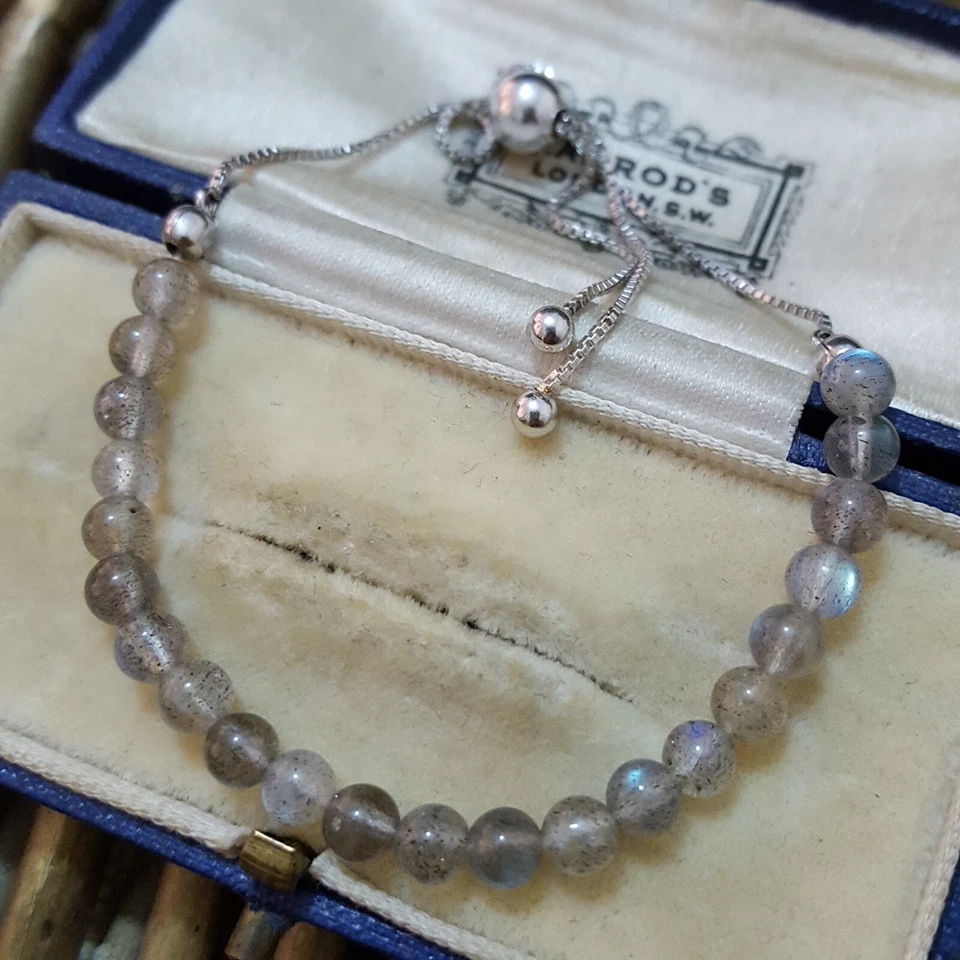 925 Sterling Silver Bracelet, Natural Multicoloured Moonstones, Slider Bracelet  - Image 3 of 4