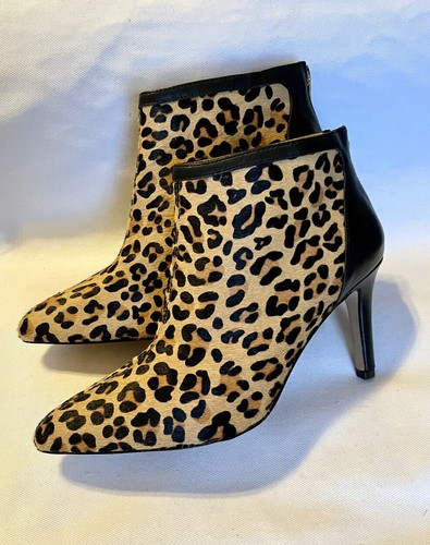 Adrienne Vittadini Nyla Leopard Booties Black Heels Zip 8.5M - Picture 4 of 6