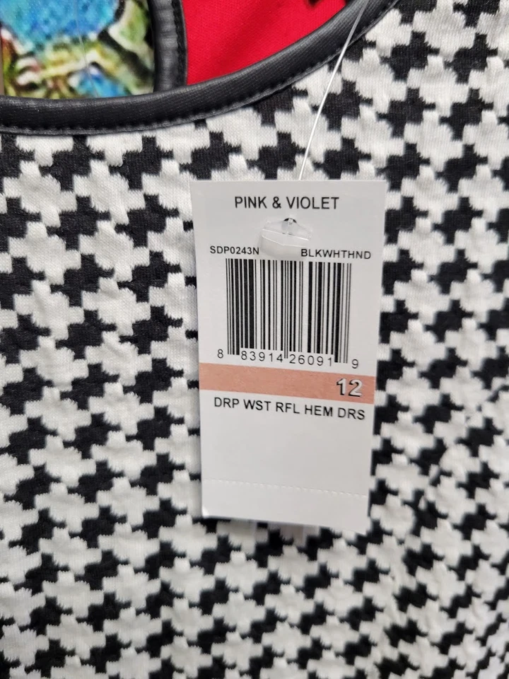 Pink & Violet Girls' Black and White Houndstooth Ruffle Drop Waist Dress Size 12 - Image 3 of 4