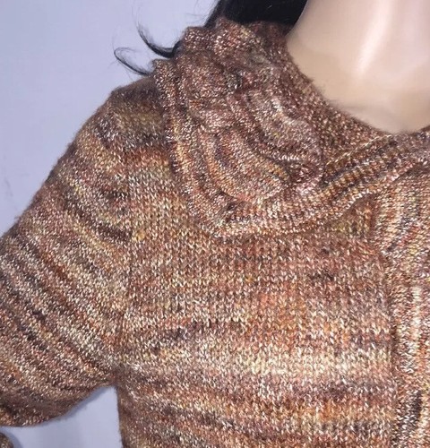 Ruby Rd. Ruffled Cardigan Small Sweater Marled Brown Snap Button Cover Up - Picture 5 of 12