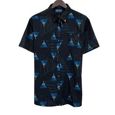 William Murray Men's Golf Button Front Shirt Piano Key Black Short Sleeve NWOT L