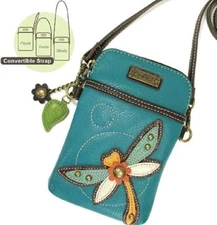 CHALA DRAGONFLY CELL PHONE CROSSBODY PURSE ADJUSTABLE STRAP TEAL TURQUOISE