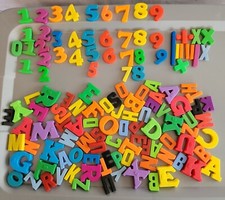 Lot of 125 Magnetic Fridge Alphabet Letters Numbers ABC 123 Math Operations Sx